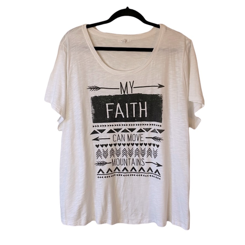 Maurices My Faith Can Move Mountains White Black Women’s Casual Tshirt